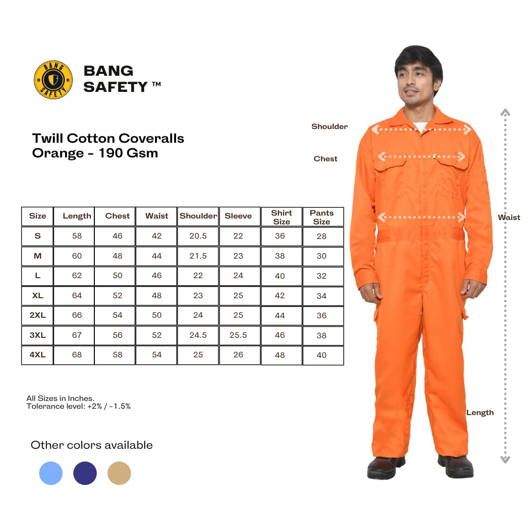 BANG SAFETY Industrial Workwear Coverall Suit - Orange, Durable